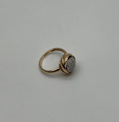 Diamonds Pave Circle Rose Flower Layers 14K Yellow Gold Statement Ring