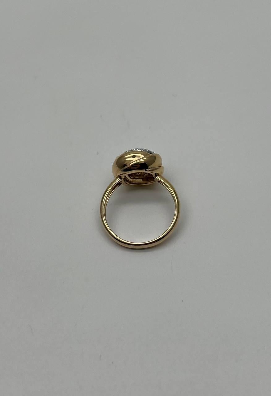 Diamonds Pave Circle Rose Flower Layers 14K Yellow Gold Statement Ring In New Condition For Sale In Oakton, VA