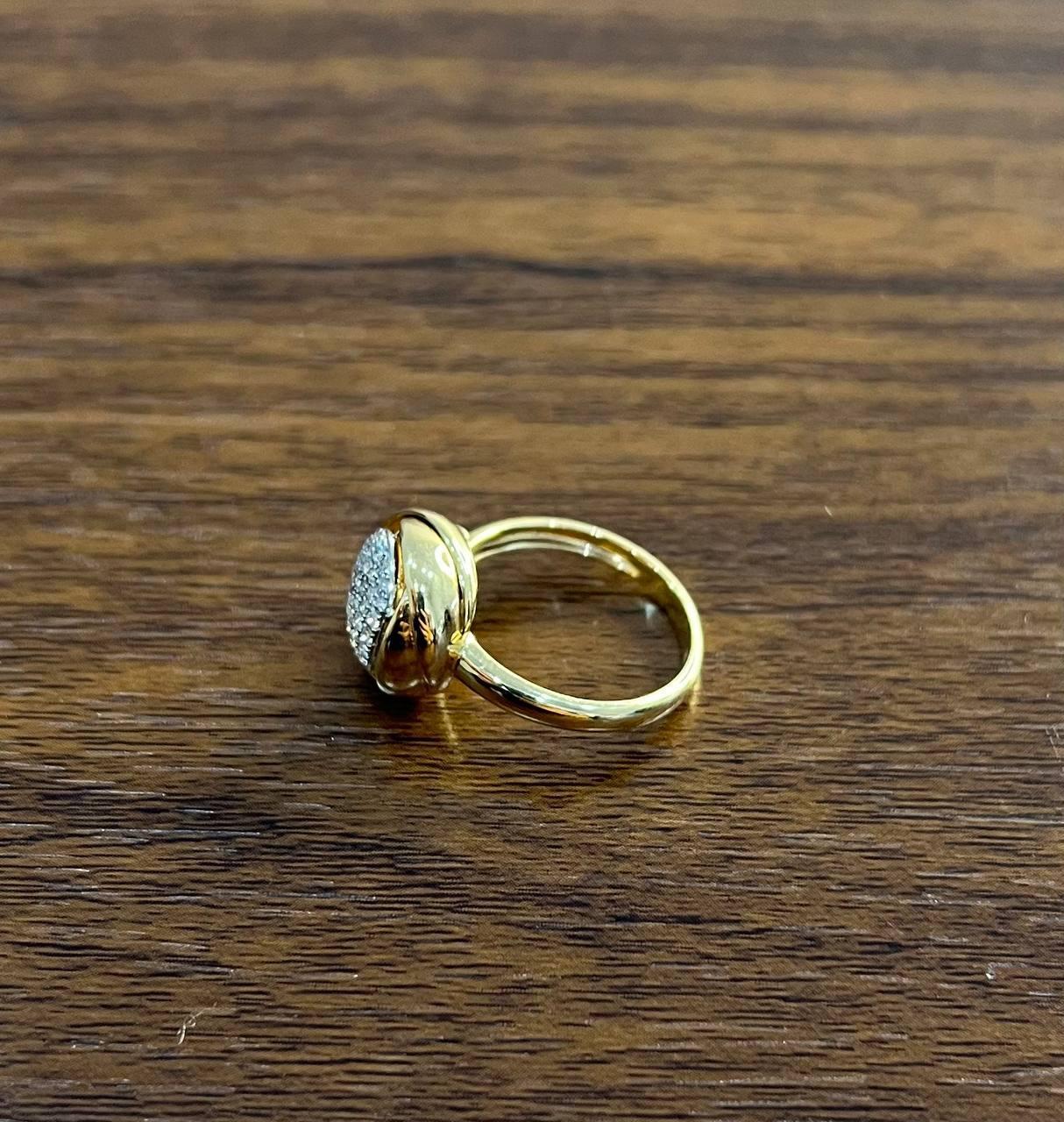 Diamonds Pave Circle Rose Flower Layers 14K Yellow Gold Statement Ring For Sale 2