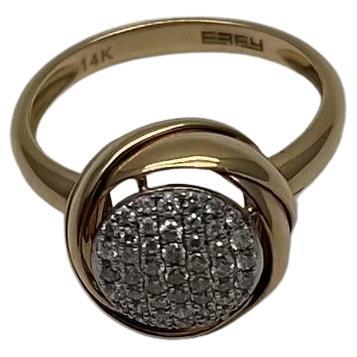 Diamonds Pave Circle Rose Flower Layers 14K Yellow Gold Statement Ring For Sale