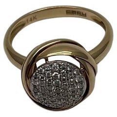 Diamonds Pave Circle Rose Flower Layers 14K Yellow Gold Statement Ring