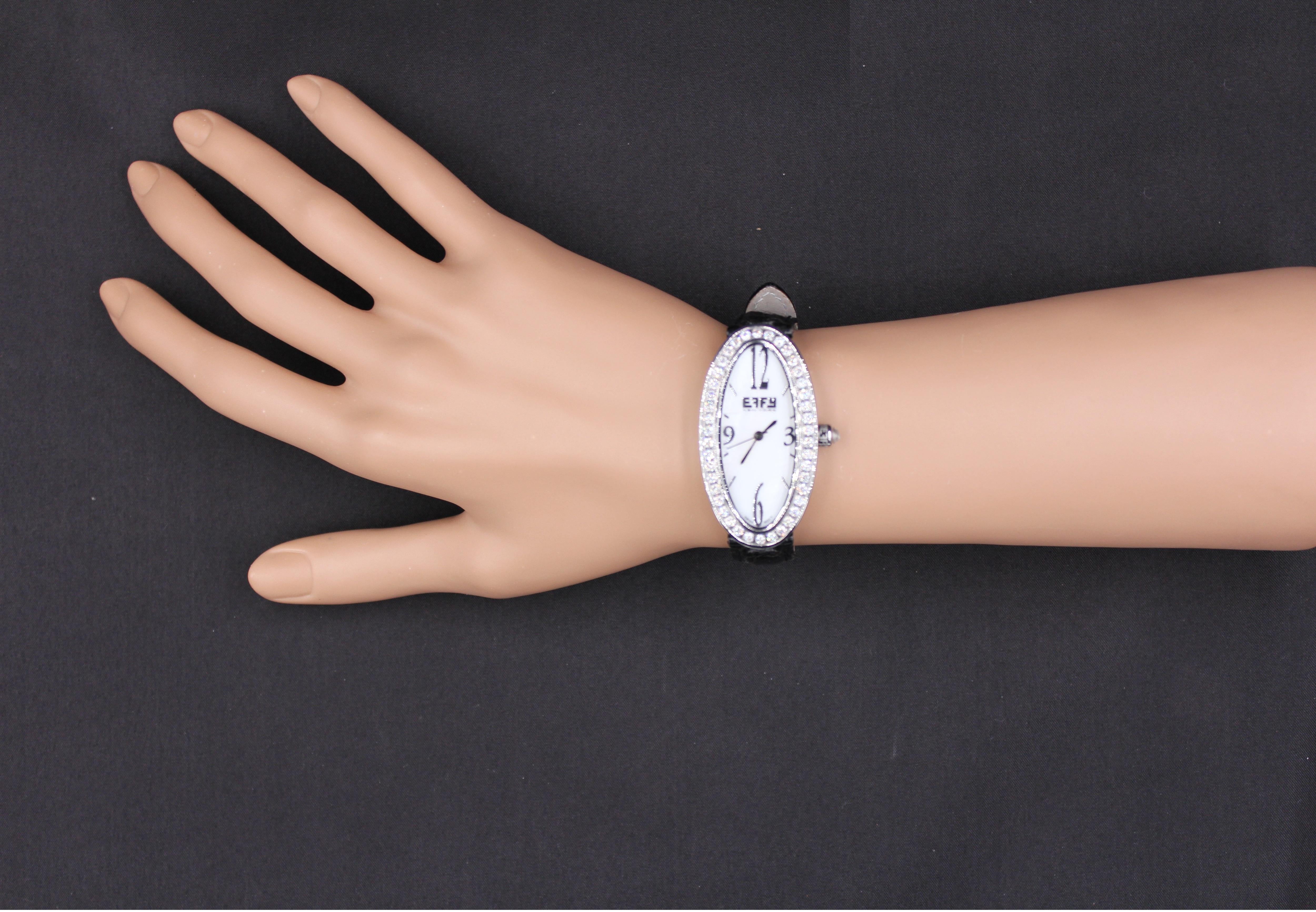 Diamanten Pave Zifferblatt Luxus Schweizer Quarz Exotische Lederband Uhr 1,58 CT im Zustand „Neu“ in Oakton, VA