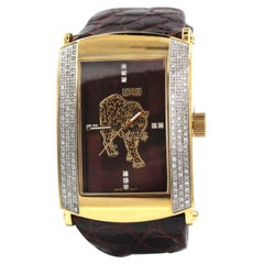 Diamonds Pave Dial Luxury Swiss Quartz Exotic Leather Band Watch
