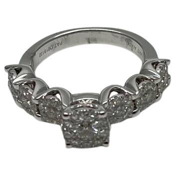 Diamonds Pave Set Cluster Halo Set 14K White Gold Statement Ring
