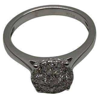 Diamonds Pave Set Cluster Halo Set 14K White Gold Statement Ring
