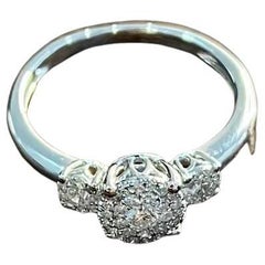Diamonds Pave Set Cluster Halo Three Stone 14K White Gold Statement Ring