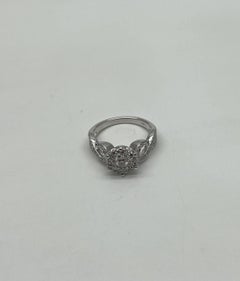 Diamonds Pave Set Cluster Round Halo Bypass Spiral 14K White Gold Statement Ring