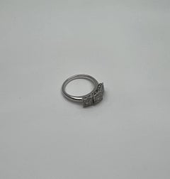 Diamonds Pave Set Cluster Square Halo Three Stone 14K White Gold Statement Ring