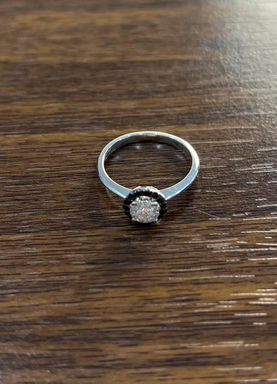 Diamonds Pave Set Round Cluster Black Diamond Halo 14K White Gold Statement Ring In New Condition For Sale In Oakton, VA