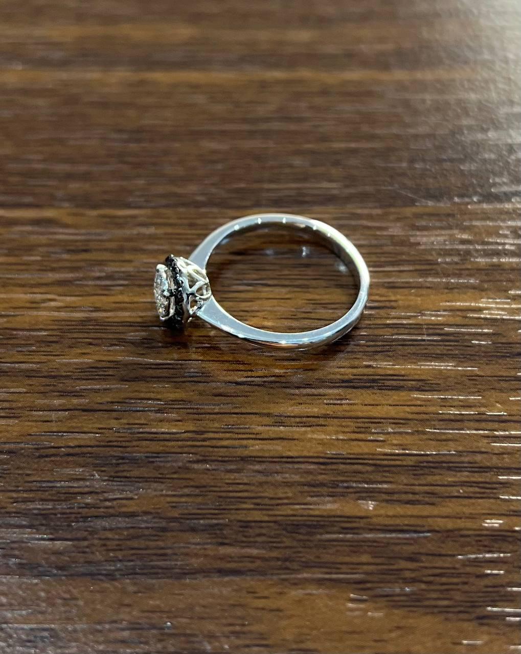 Diamonds Pave Set Round Cluster Black Diamond Halo 14K White Gold Statement Ring For Sale 2