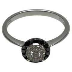 Diamanti Pave Set Cluster rotondo di diamanti neri aureola Anello statement in oro bianco 14K