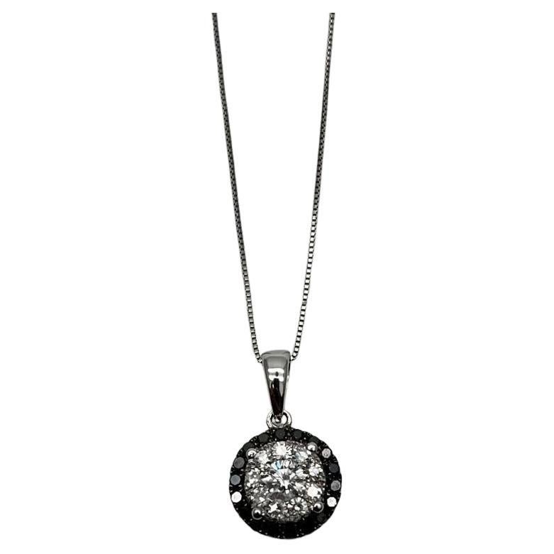 Diamonds Pave Set Round Cluster Black Diamonds Halo White Gold Pendant Necklace