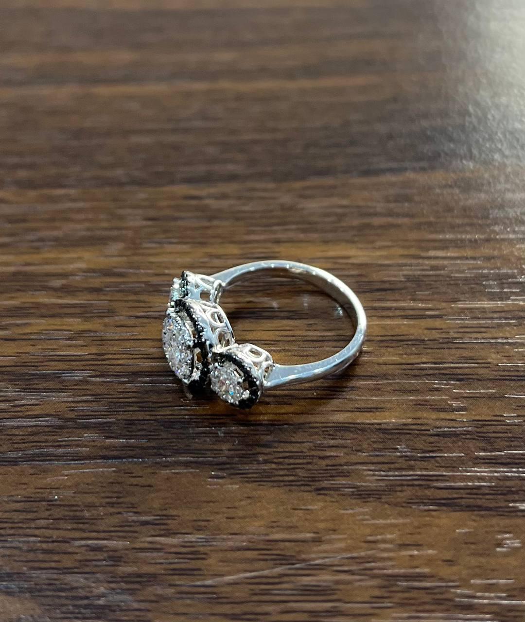 Round Cut Diamonds Pave Set Round Cluster Black Diamonds Halo White Gold Three Stone Ring For Sale