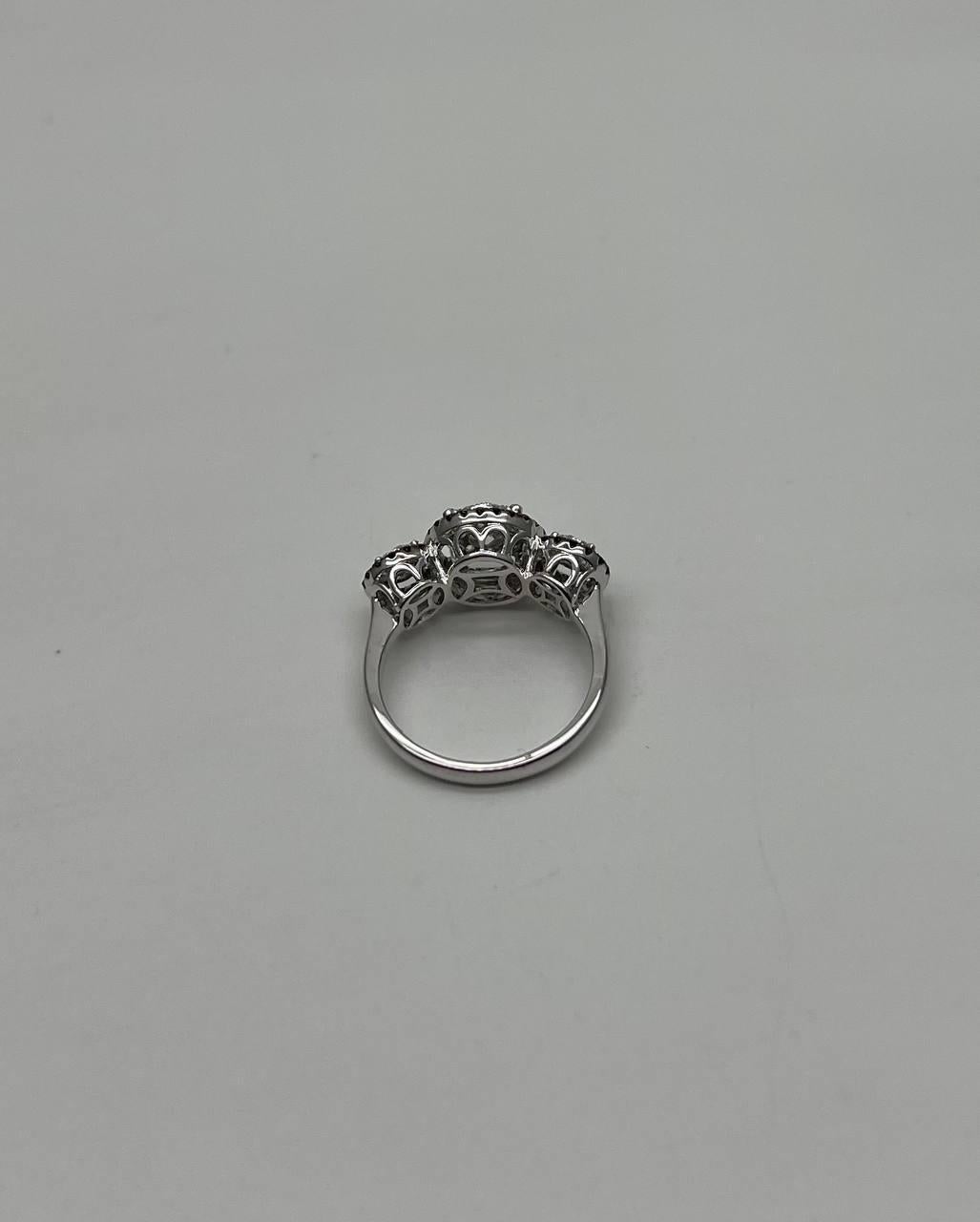 Diamonds Pave Set Round Cluster Black Diamonds Halo White Gold Three Stone Ring For Sale 3