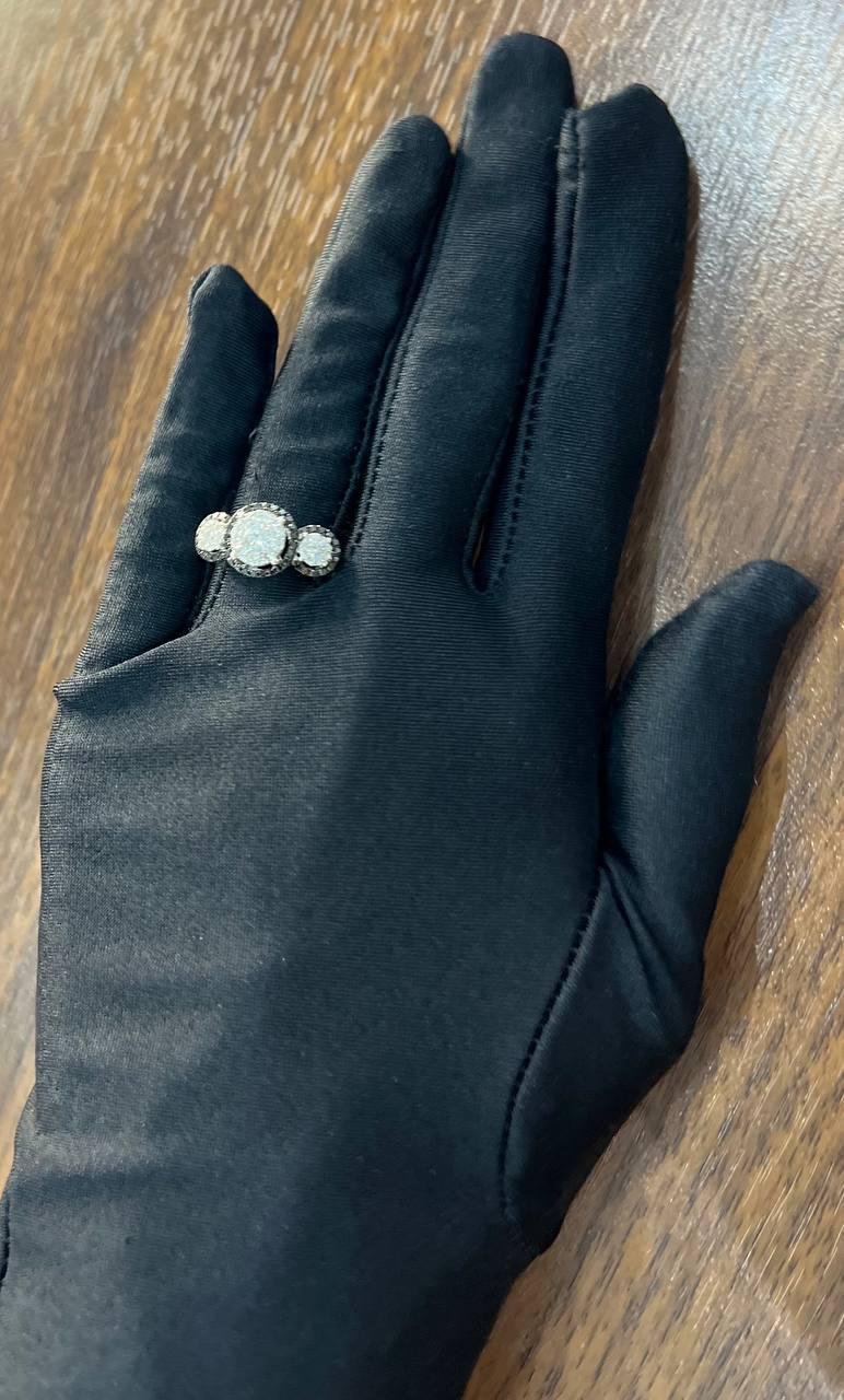 Diamonds Pave Set Round Cluster Black Diamonds Halo White Gold Three Stone Ring For Sale 4