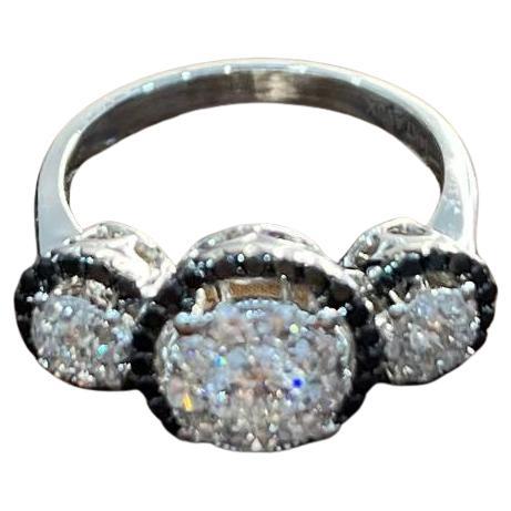 Diamonds Pave Set Round Cluster Black Diamonds Halo White Gold Three Stone Ring For Sale