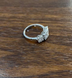 Diamonds Pave Set Round Cluster Halo 14K White Gold Statement Three Stone Ring