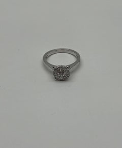 Diamonds Pave Set Round Cluster Halo Set 14K White Gold Statement Ring