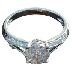 Diamonds Pave Set Round Cluster Halo Set 14K White Gold Statement Split Ring