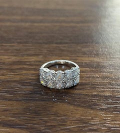 Diamonds Pave Set Round Cluster Halo White Gold Statement Double Row Band Ring