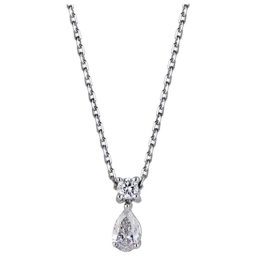 Pendant Necklace Diamonds Pear White Gold 18 Karat