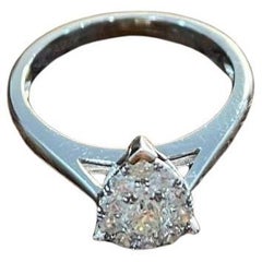 Diamonds Pear Teardrop Pave Set Cluster Halo 14K White Gold Statement Ring