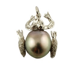 Diamanten, Perle, 14 Karat Weißgold-Anhänger