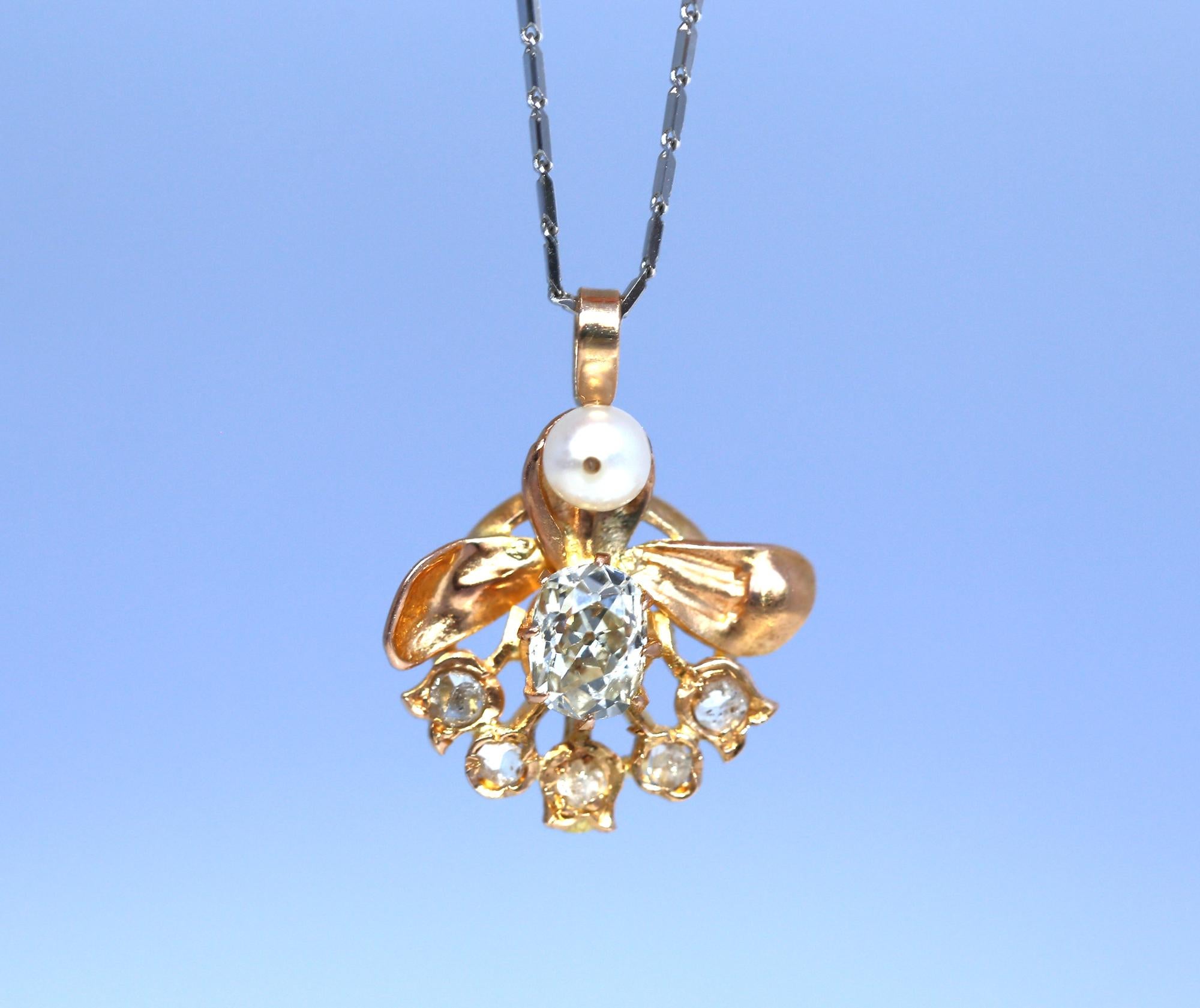 Diamonds Pearl Pink Gold Angel Pendant, 1920 In Fair Condition In Herzelia, Tel Aviv