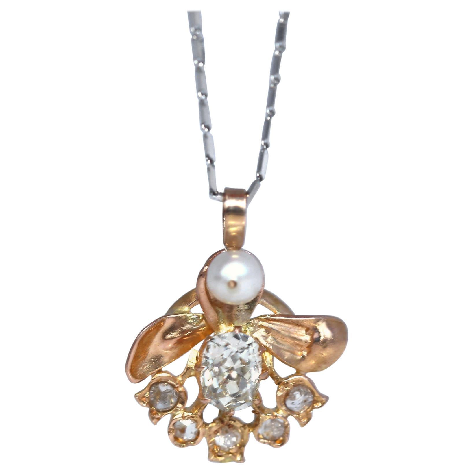 Diamonds Pearl Pink Gold Angel Pendant, 1920