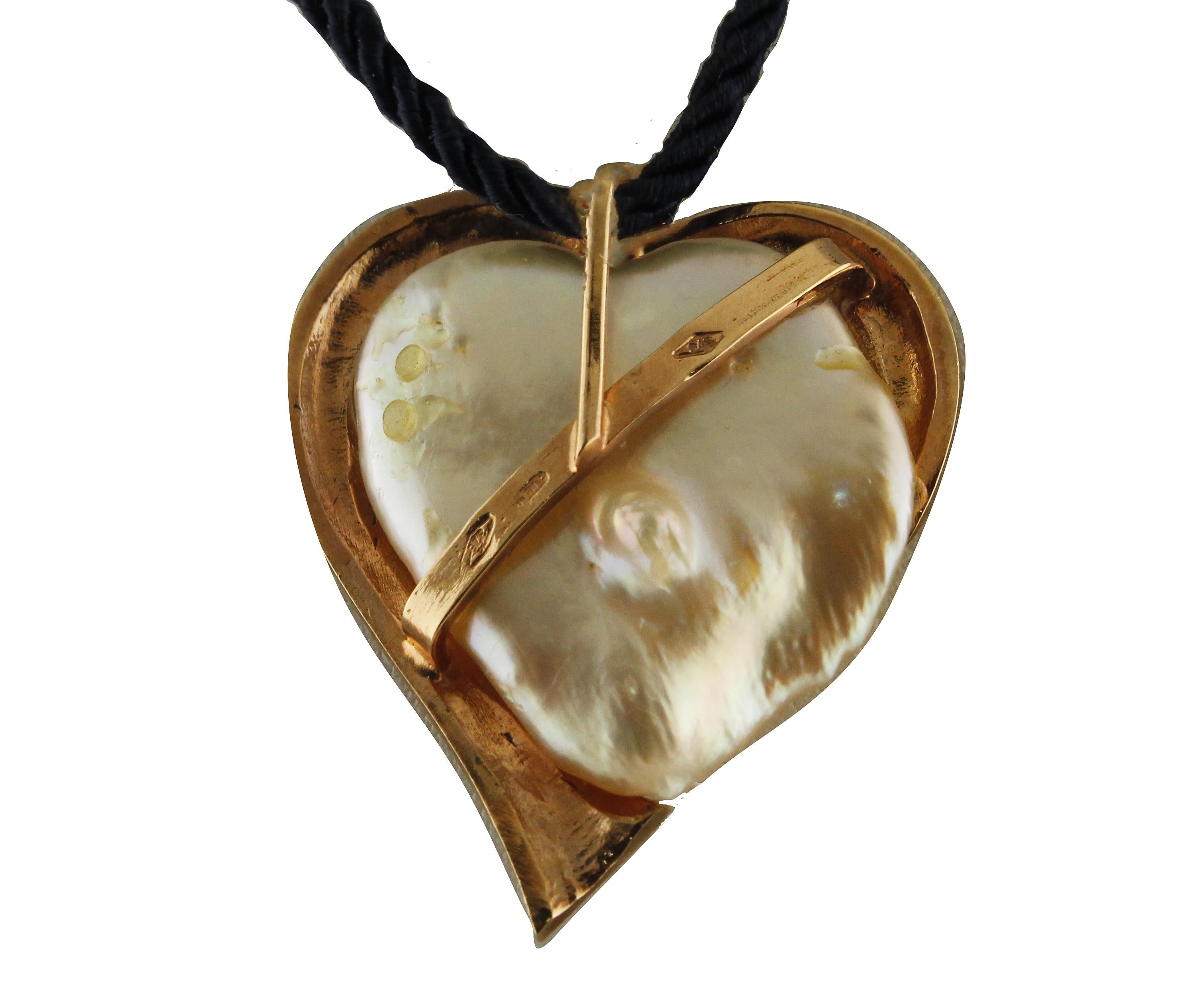 Retro Diamonds Pearl Rose Gold Heart Shape Pendant Necklace