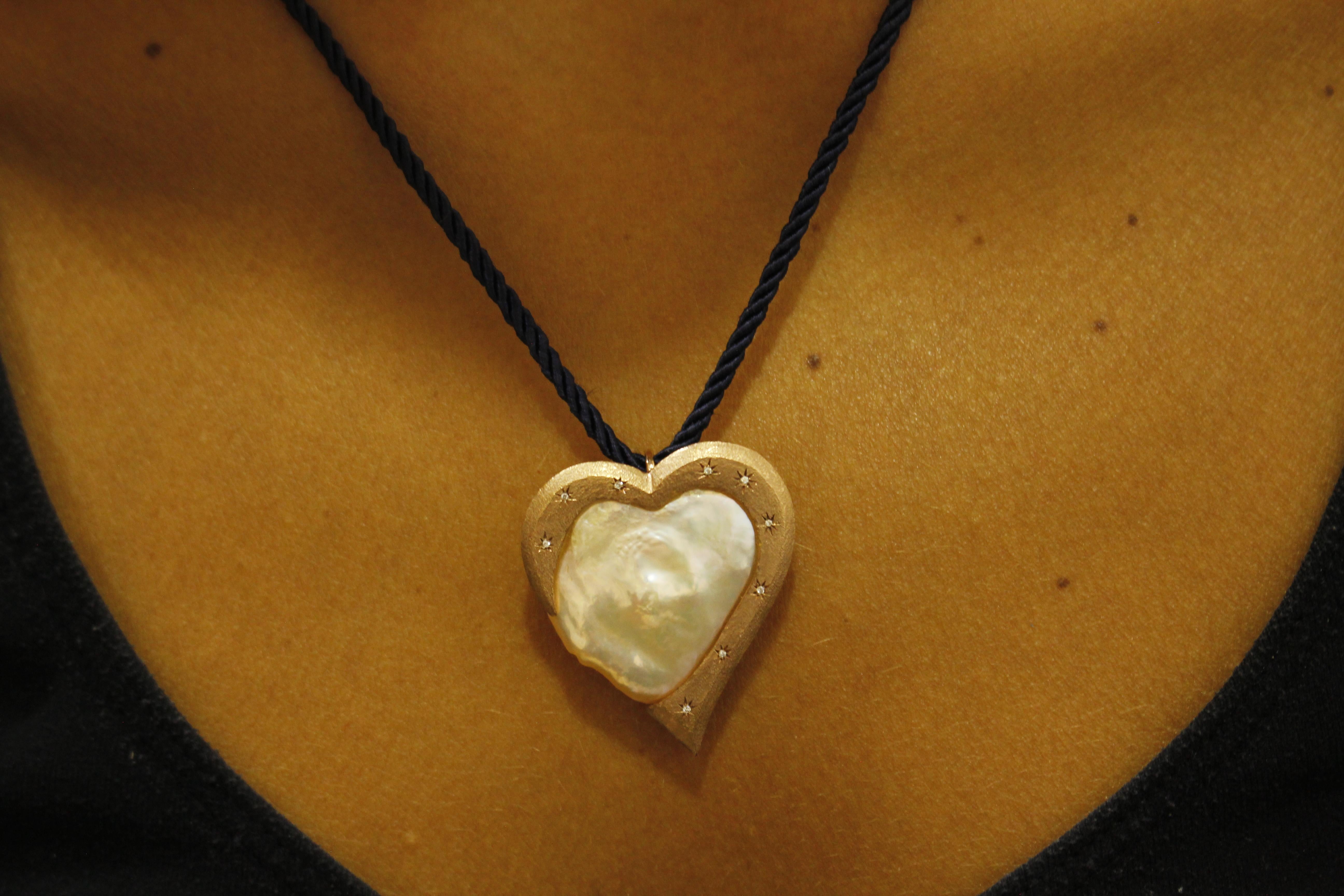 Diamonds Pearl Rose Gold Heart Shape Pendant Necklace 2
