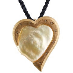 Diamonds Pearl Rose Gold Heart Shape Pendant Necklace