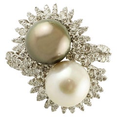 Diamonds, Pearls, 14 Karat White Gold Ring