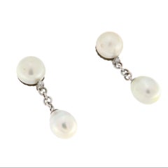 Modern 18K White Gold Drop Earrings with Diamond & Australian Pearls