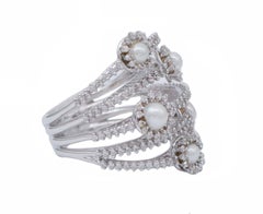 Diamonds, Pearls, 18 Karat White Gold Ring