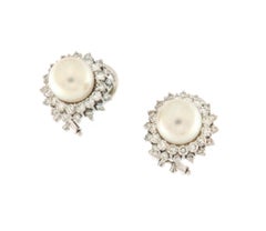 SCALA GIOIELLI 18kt White Gold South Sea Pearl Diamond Stud Earrings