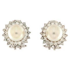 SCALA GIOIELLI 18kt White Gold South Sea Pearl Diamond Stud Earrings