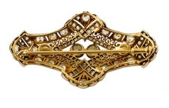 Broche rétro en or jaune 18 carats, diamants et perles