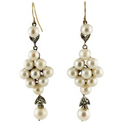 Diamonds Pearls Rose Gold and Silver Earrings
