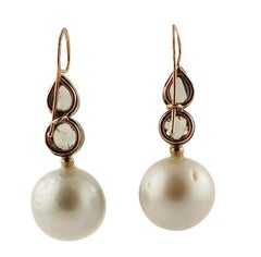 Diamonds, Pearls, Rose Gold and Silver Level-Back Retrò Earrings