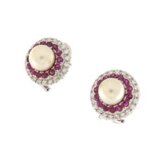 Diamanten Perlen Rubine 18 Karat Weißgold Ohrstecker