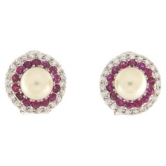 Diamanten Perlen Rubine 18 Karat Weißgold Ohrstecker