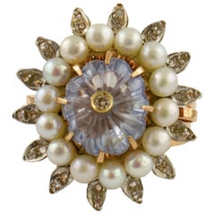 Diamonds, Pearls, Sapphire, 9 Karat Rose Gold and Silver Ring