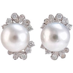 Diamonds Pearls White Gold Earrings