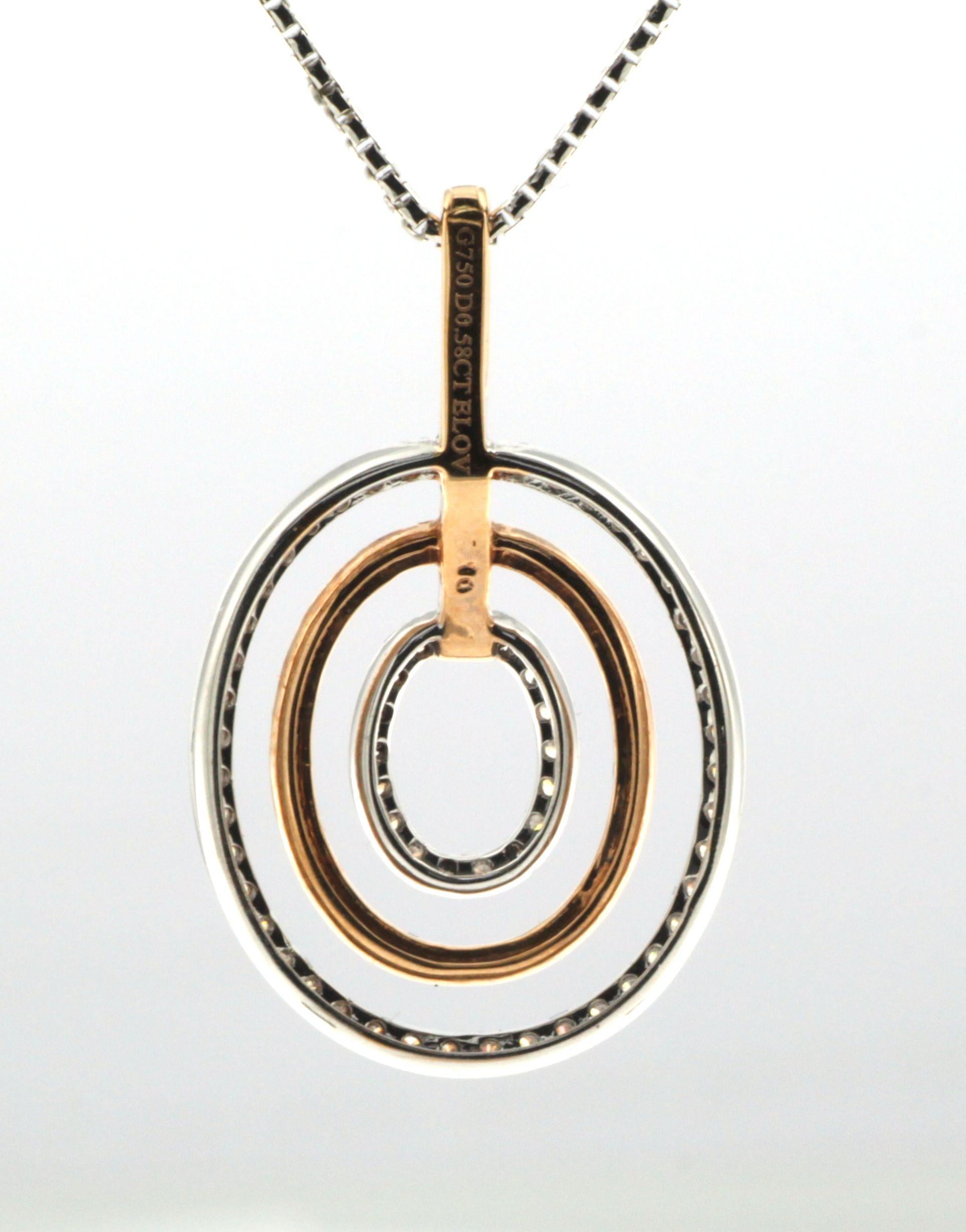 Modernist 18 Karat Rose and White Gold Diamond Circle Pendant For Sale