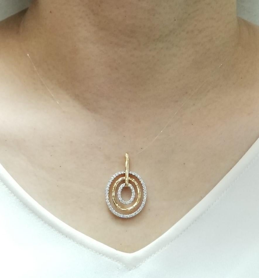 Brilliant Cut 18 Karat Rose and White Gold Diamond Circle Pendant For Sale