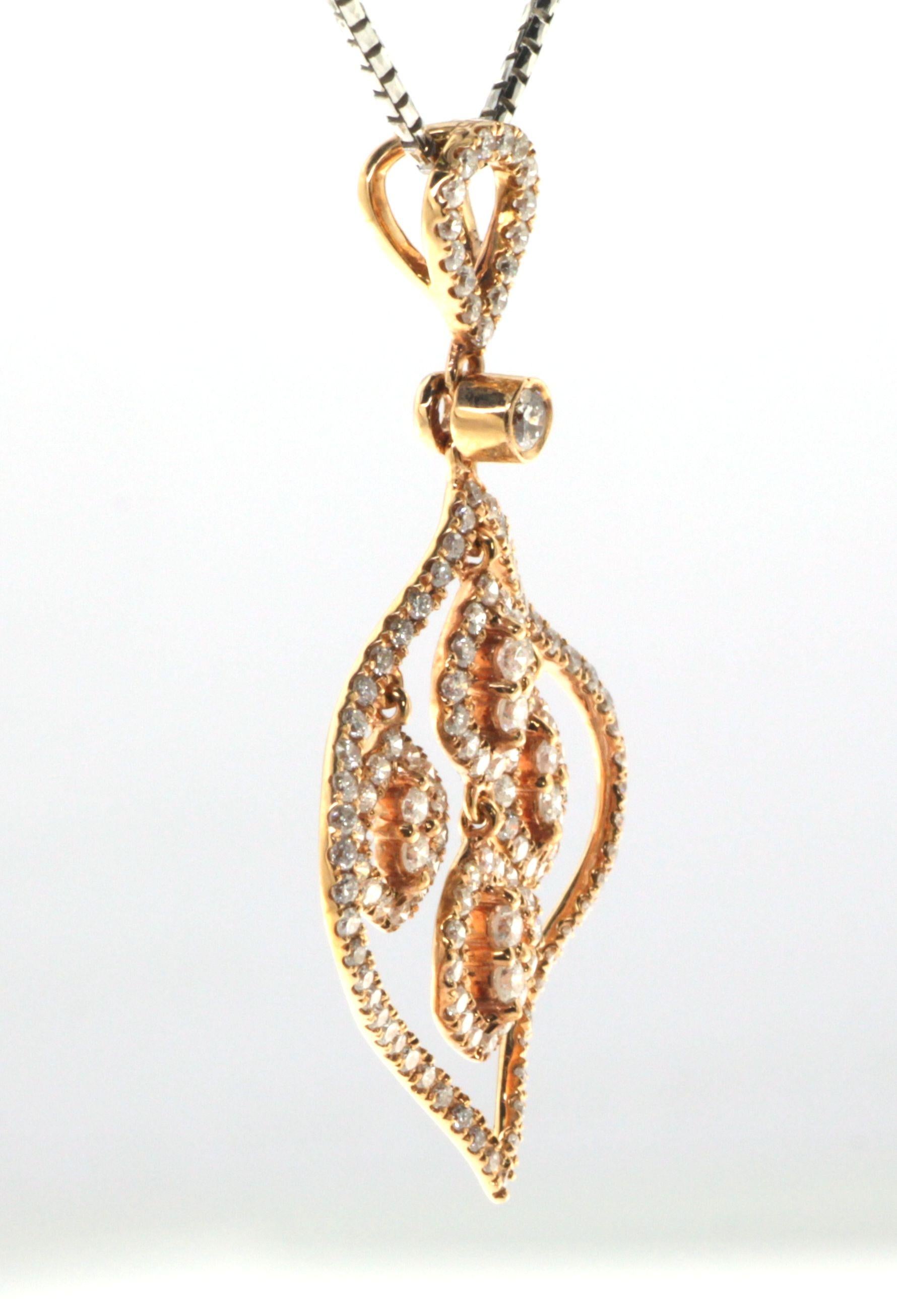 This pendant features 0.85 carat of diamonds, set in 18 karat rose gold.  Great for everyday use and would also make a wonderful gift for that special someone.