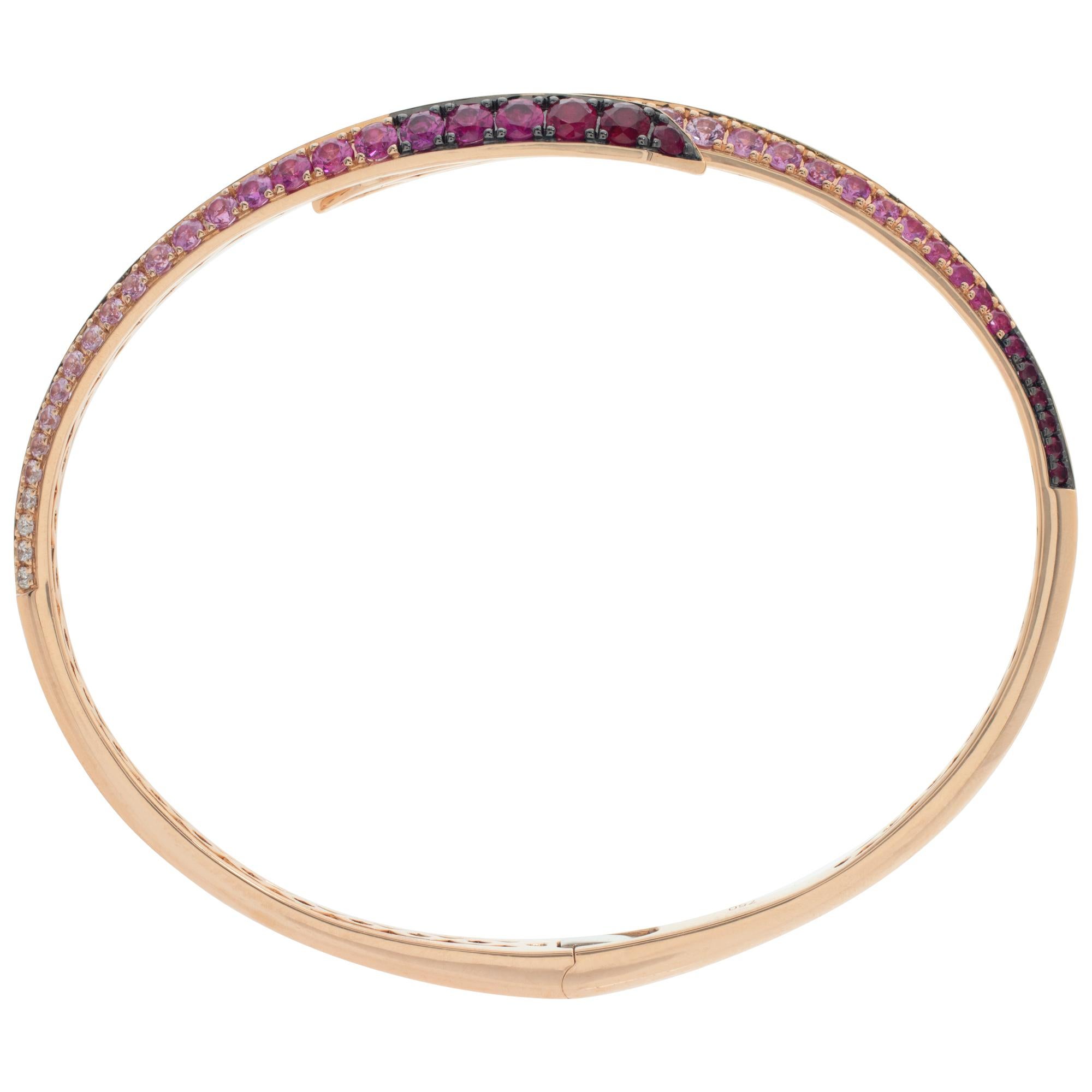 Women's Diamonds, pink sapphires, and rubies 18k rose gold Bangle For Sale