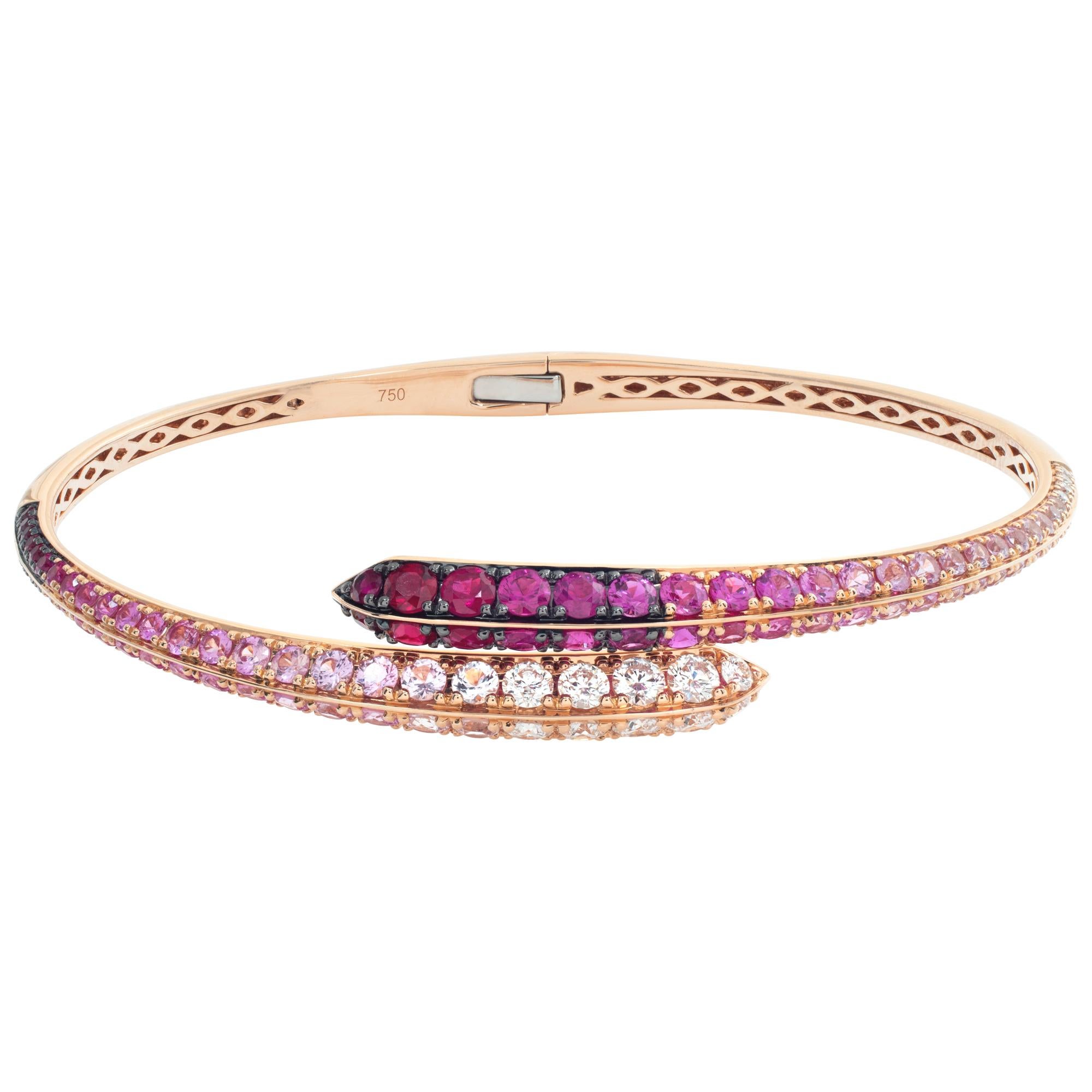 Diamonds, pink sapphires, and rubies 18k rose gold Bangle For Sale