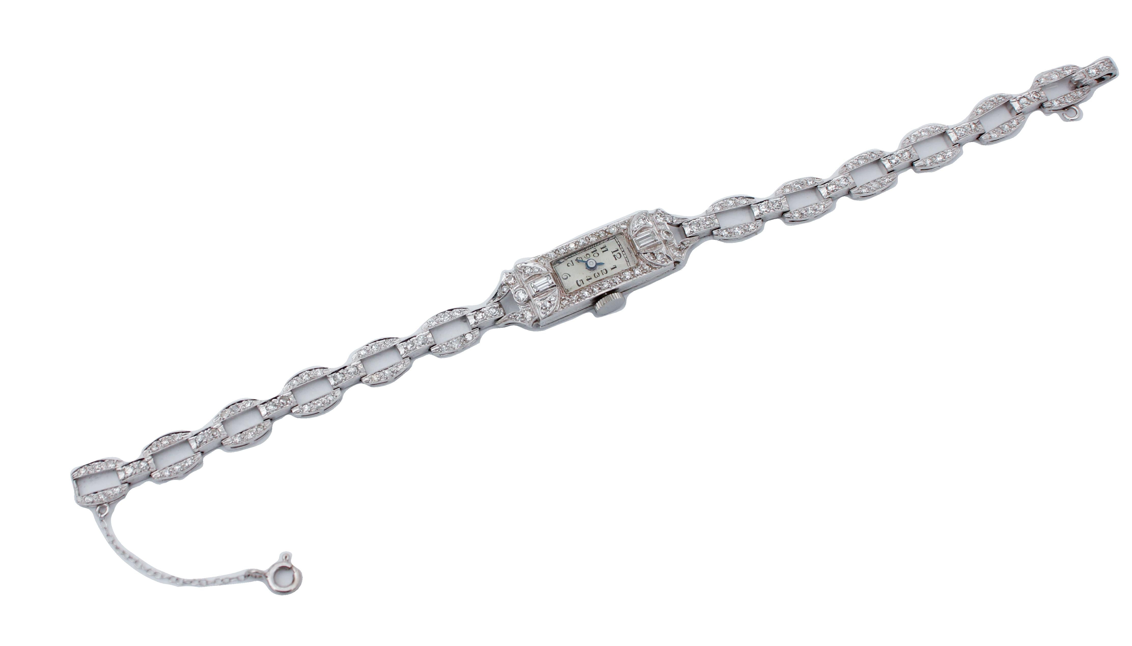 Retro Diamonds, Platinum Bracelet/Wristwatch